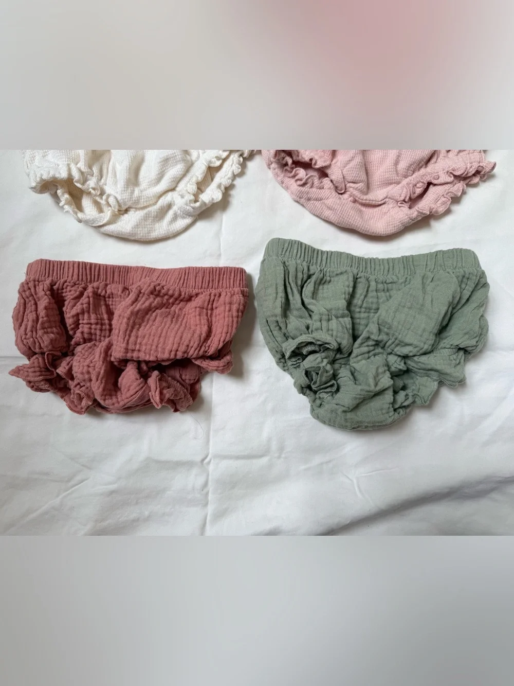 Baby Soft Ruffled Bloomers - Pink, White, Sage, Mauve